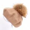 Elegant beret with fur pom-pomHats & Caps
