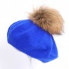 Elegant beret with fur pom-pomHats & Caps
