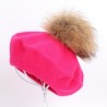 Elegant beret with fur pom-pomHats & Caps