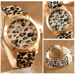Modieus roestvrijstalen horloge met luipaardpatroon - siliconenbandHorloges